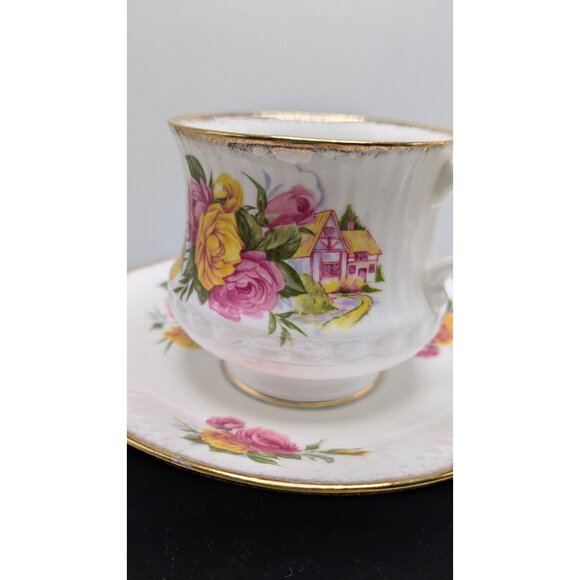 ROYAL DOVER Bone China Footed Teacup Saucer Gold Trim Cottage Rose Elegant - Picture 13 of 16